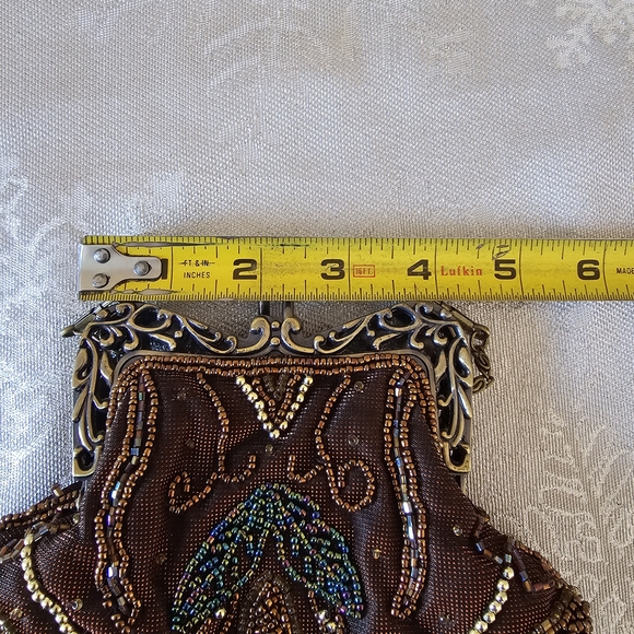 Brown Beaded Evening Bag Clutch Crossbody Detachable Strap Bridal Party Festival - Picture 5 of 10